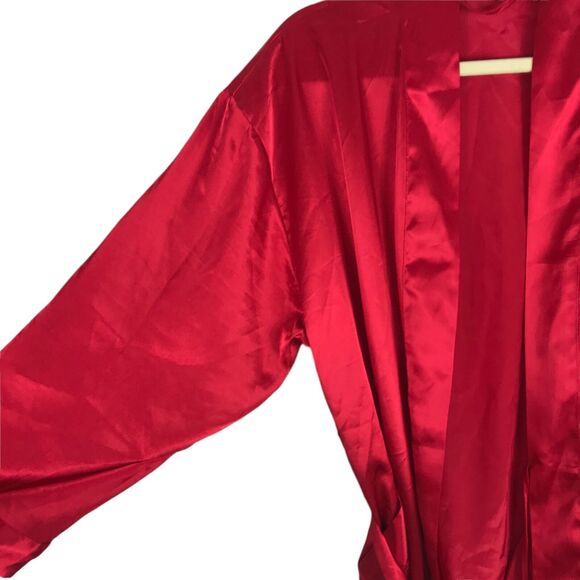 Victoria’s Secret Satin Robe Tie Waist One Size Red Pockets Silky Sexy PJ Soft - Picture 4 of 7